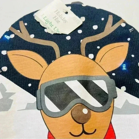 Christmas Reindeer Light Up Knit Hat Unisex Dark Blue NWT One Size - Picture 6 of 7